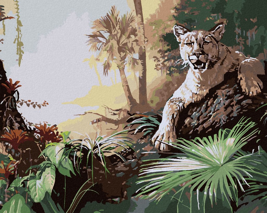 Zuty - Malen nach Zahlen - PANTHER AUF EINEM BAUMSTAMM LIEGEND UND DSCHUNGEL (D. RUSTY RUST), 40x50 cm, ohne Keilrahmen