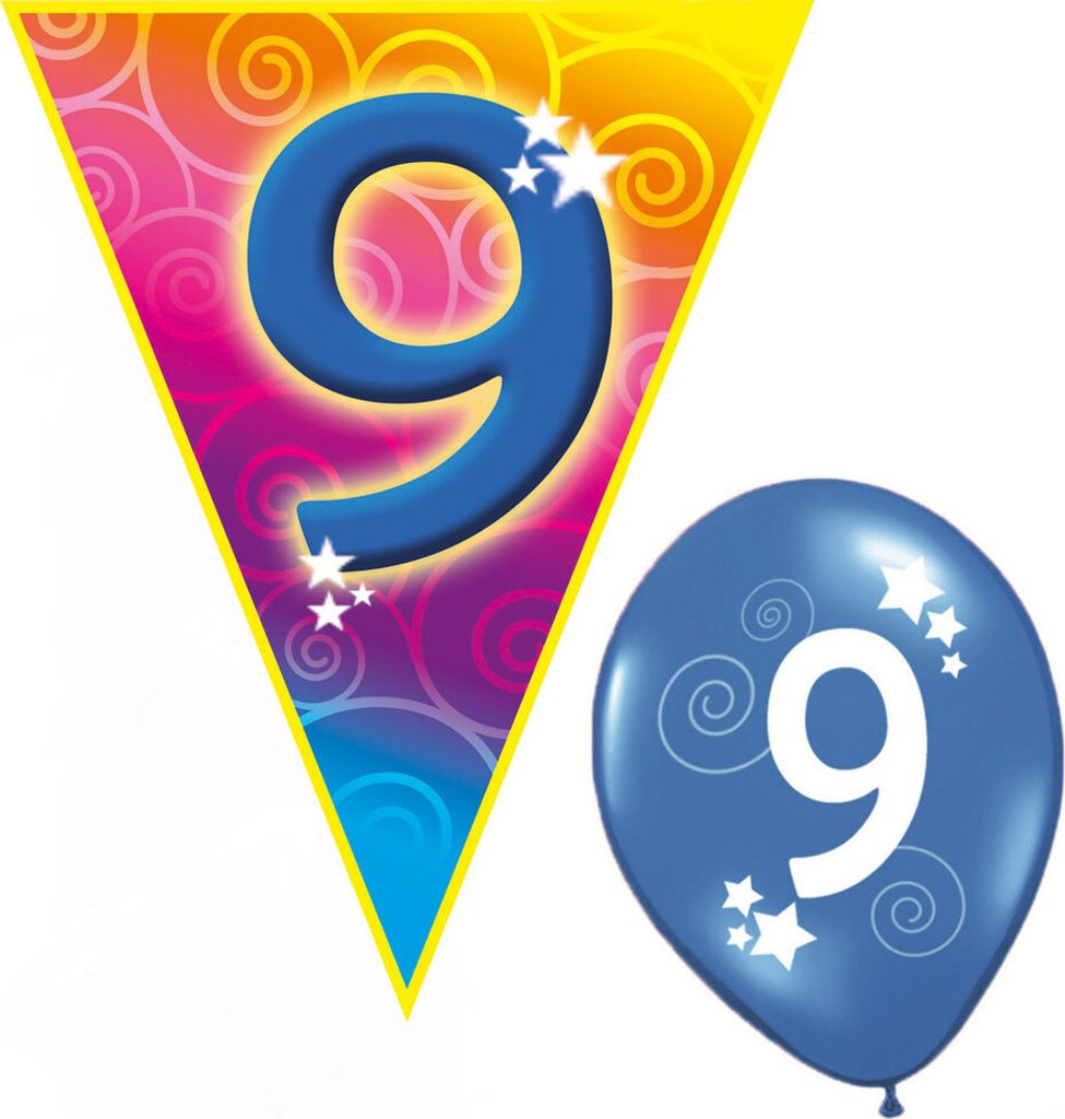 Set Kindergeburtstag Luftballons und Girlande 9 Jahre Größe: ohne Attribut