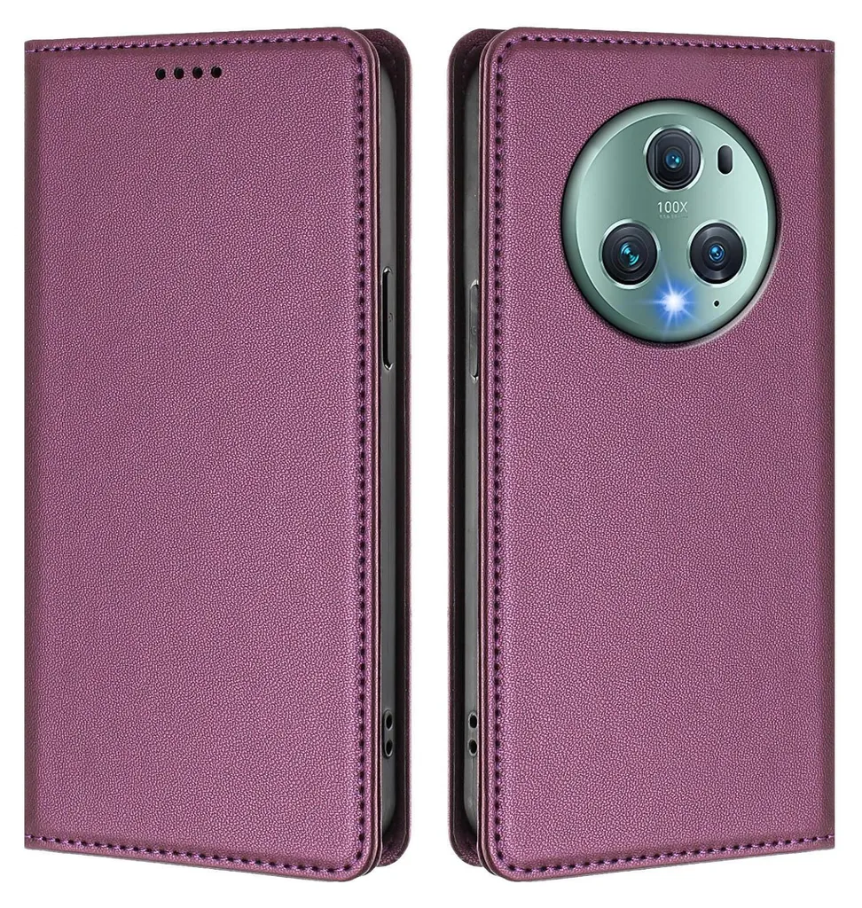 Custodia in pelle per Honor Magic5 Pro, custodia flip magnetica in Finto cuoio con supporto Viola