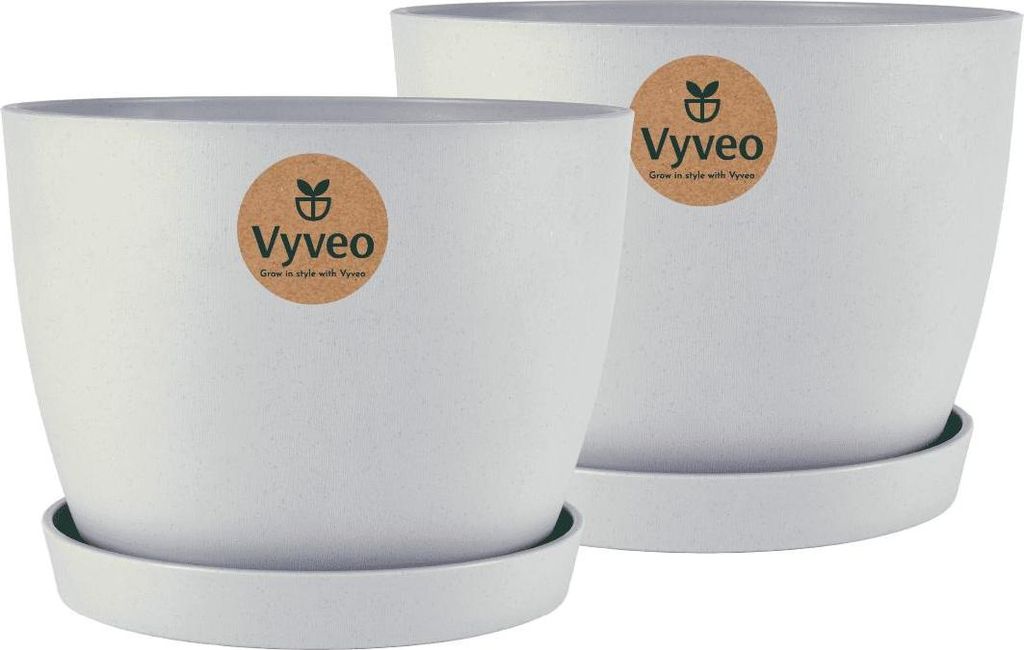 Vyveo - Blumentopf Lunda mit Untersetzer - 2er-Set - Hellgrau - 27x20