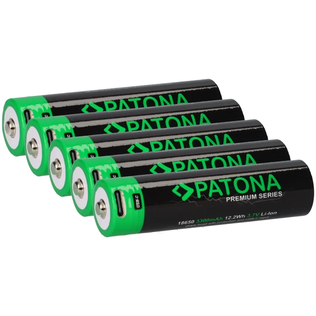 Lot 5 Accumulateurs 18650 Rechargeables USB-C PATONA Premium 3300mAh