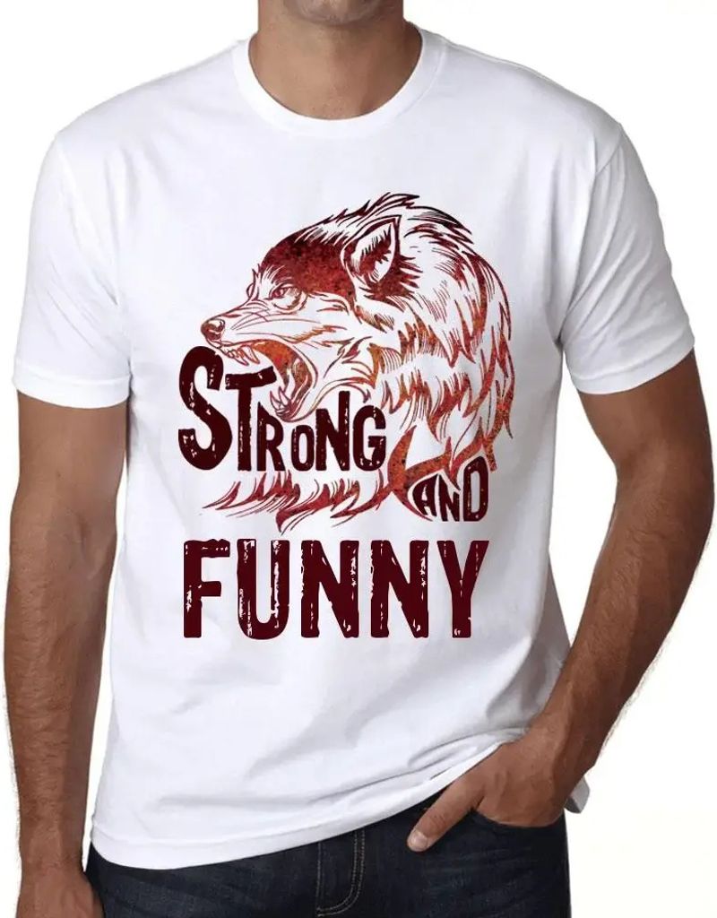 Herren Grafik T-Shirt Starker Wolf und lustig – Strong Wolf And Funny – Öko-Verantwortlich Vintage Jahrgang Kurzarm Lustige Druck Geburtstag G...