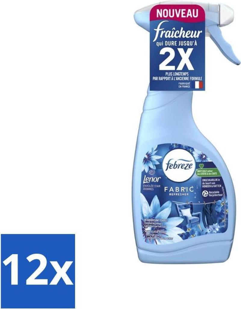 Febreze Textilerfrischer-Spray – Meeresbrise – Langanhaltender, frischer Duft – Lenor Kollektion – 500 ml - Vorteilspack - 12 Stücke