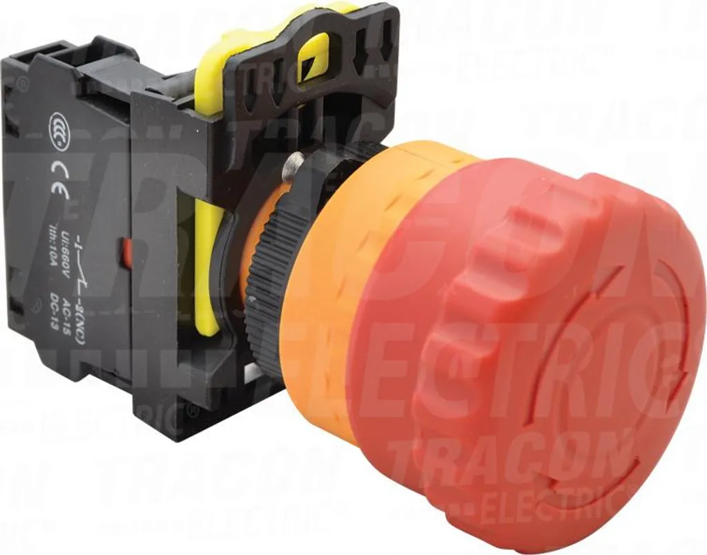 Bouton d'arrêt d'urgence rouge 40mm avec serrure à clé 1NC 5A IP65