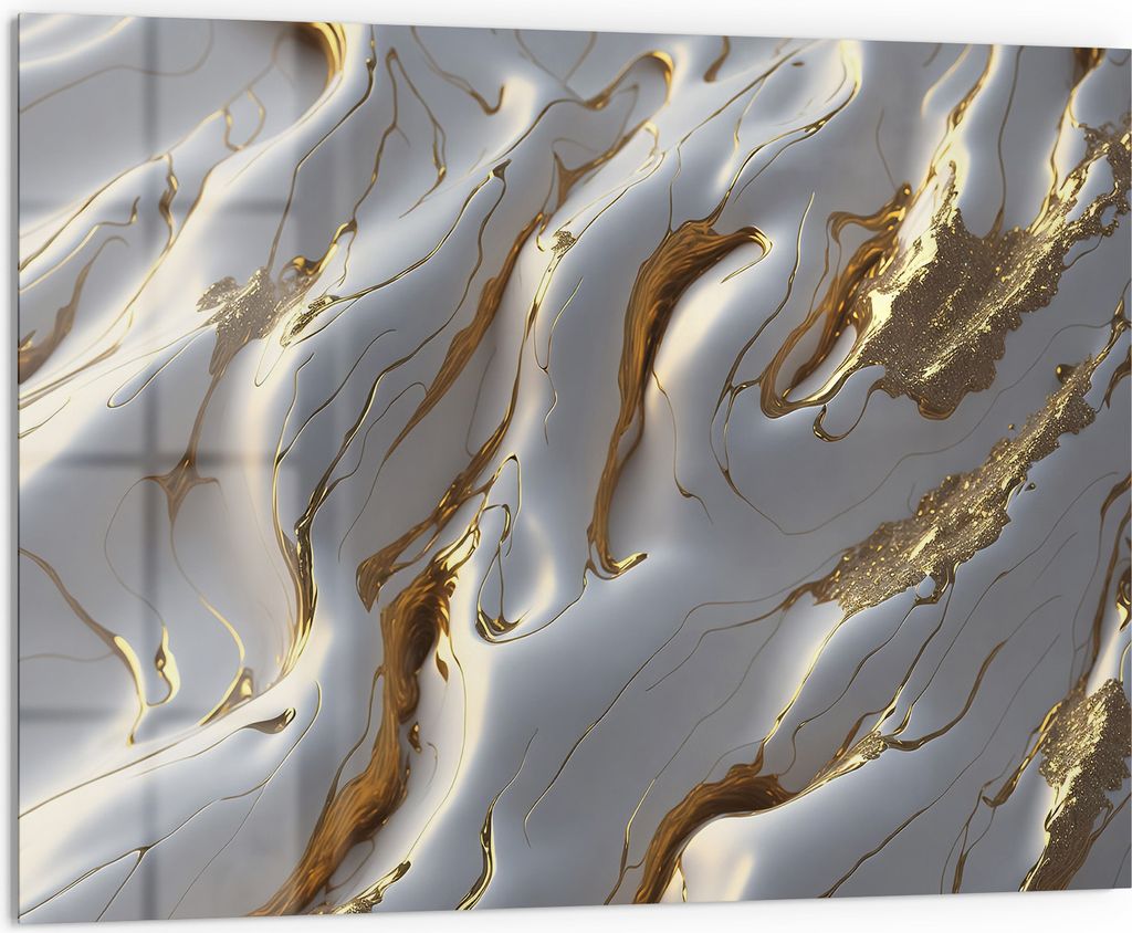 DEQORI Küchenrückwand Glas 80x60 cm 'Goldene Wellen' Spritzschutz Bad Rückwand Küche