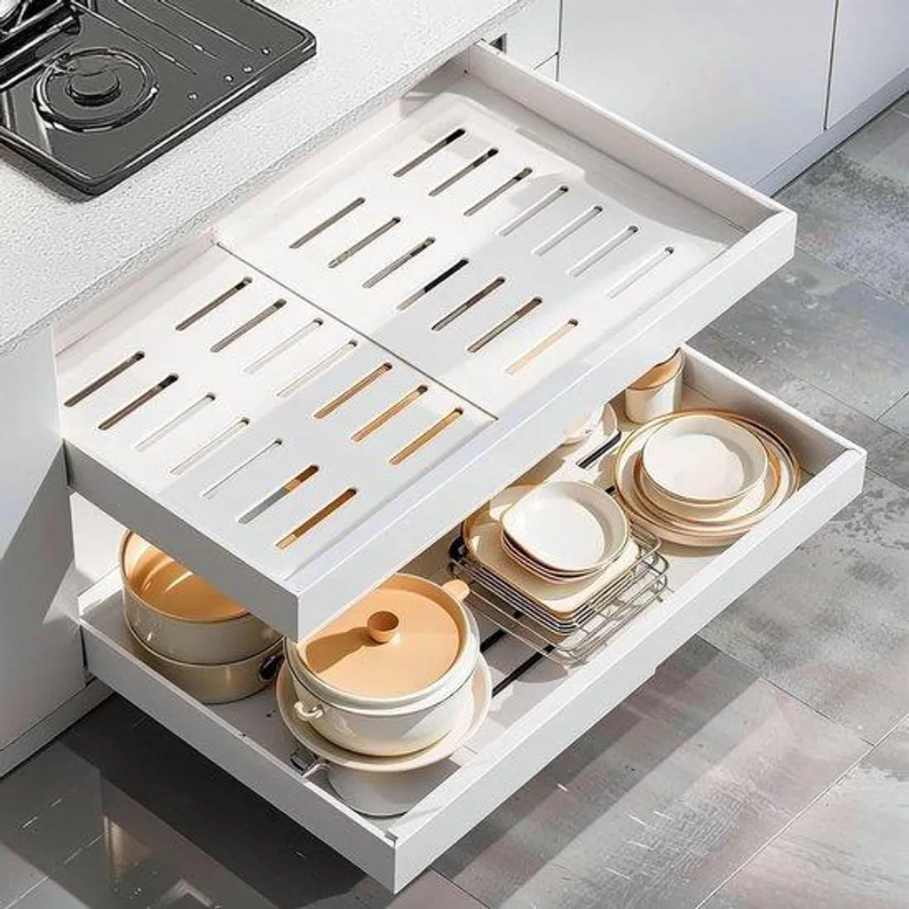 Tiroir télescopique blanc ajustable 32-52 cm avec rails fluides de rangement