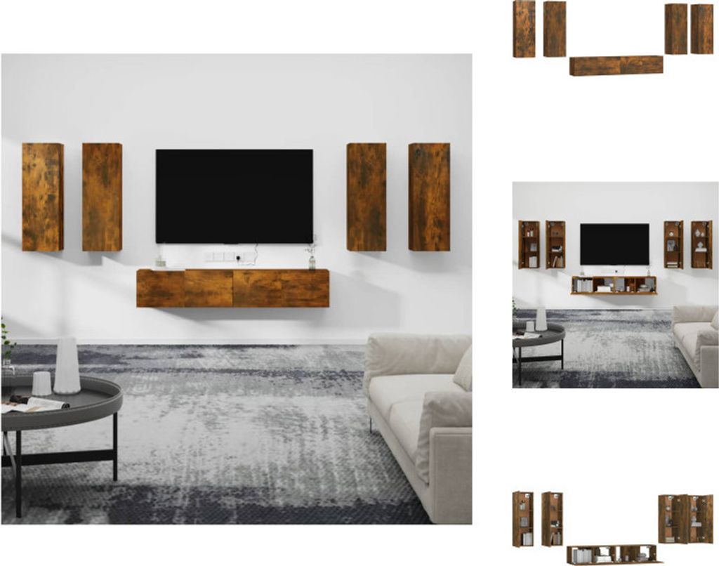 vidaXL 6-tlg. TV-Schrank-Set Räuchereiche Holzwerkstoff - TV-Möbel