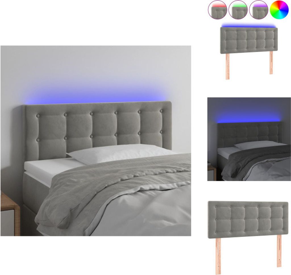 vidaXL LED Kopfteil Hellgrau 90x5x78/88 cm Samt - Kopf- & Fußenden