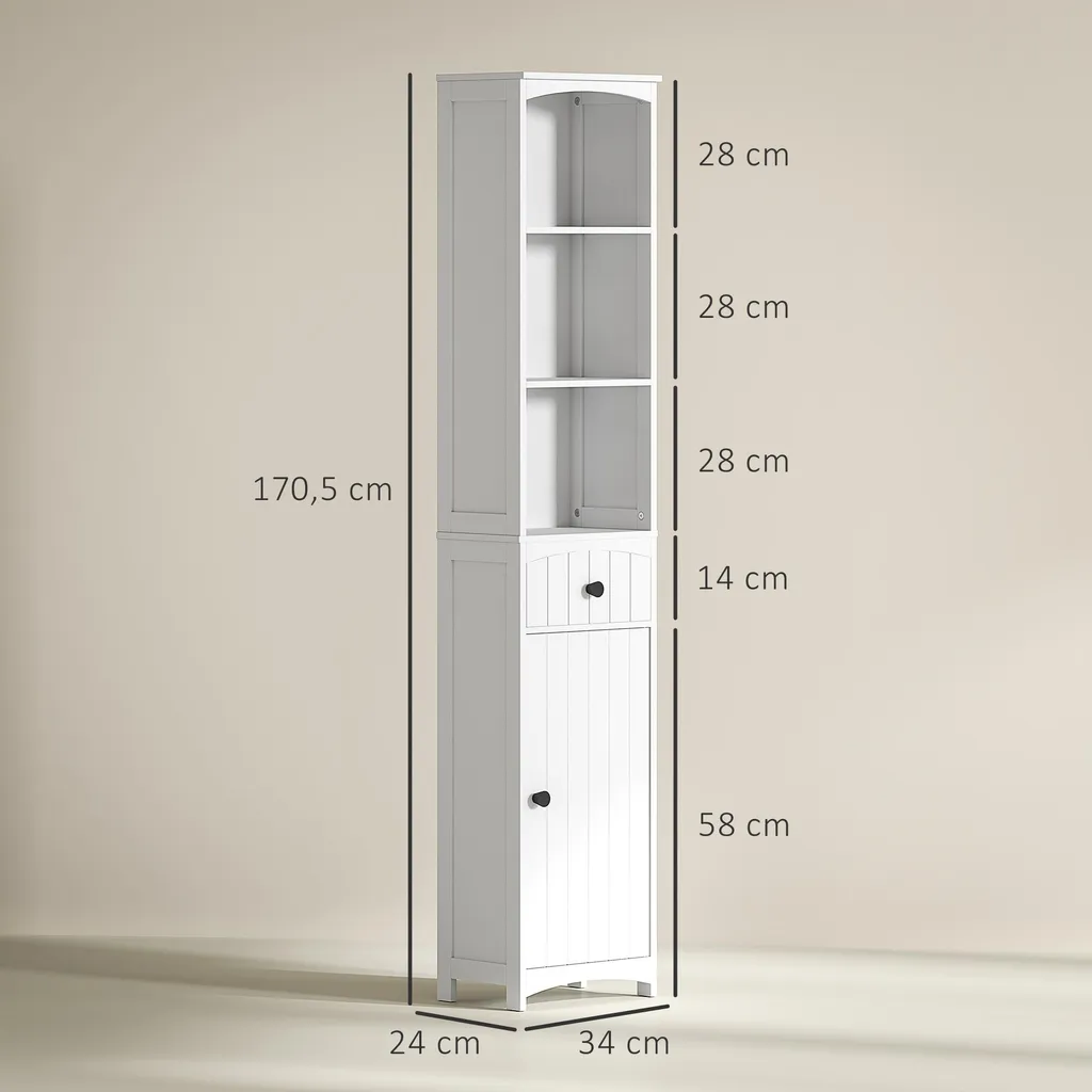 Scaffale Bagno Alto Fortuna Lai MDF Bianco 34x24x170,5cm Salvaspazio - 3