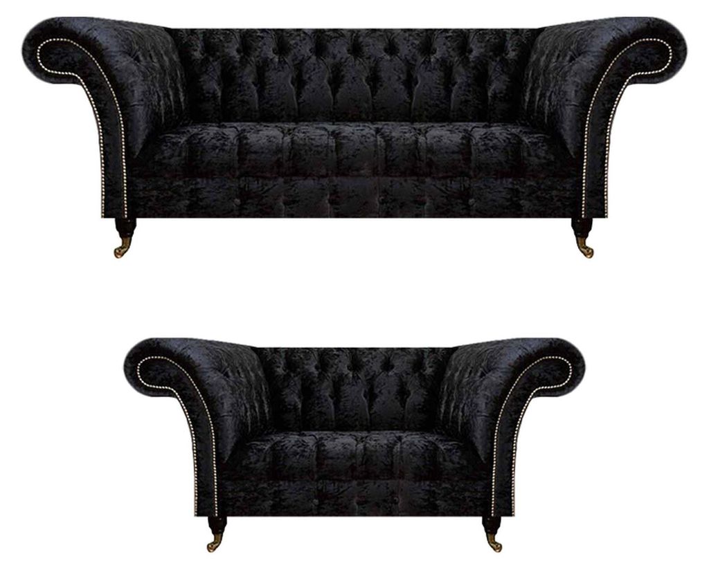 Chesterfield Schwarze Textil Sitzgarnitur Wohnzimmer Möbel