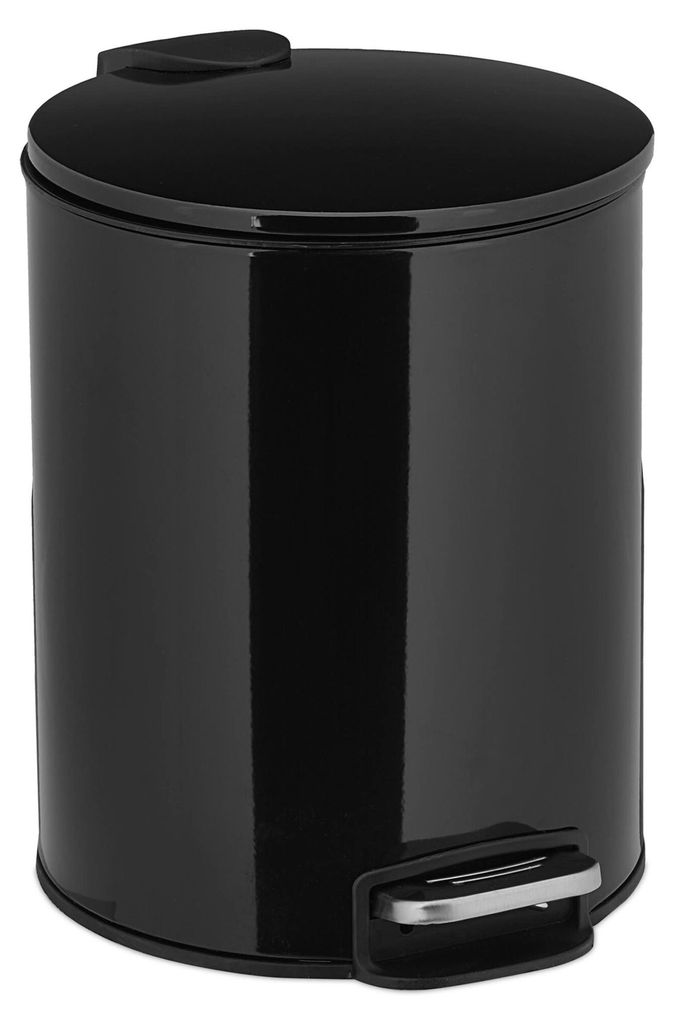 Relaxdays Kosmetikeimer, 5 Liter, Absenkautomatik, entnehmbarer Inneneimer, Bad Mülleimer, Metall, Treteimer, schwarz
