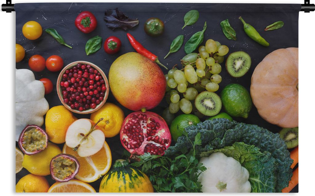 MuchoWow Wandteppich Wandbehang Kürbis - Paprika - Schwarz 150x100 cm Tapisserie Dekoration Wandtuch - Waschbar - Tapisserien - Wand-Decke