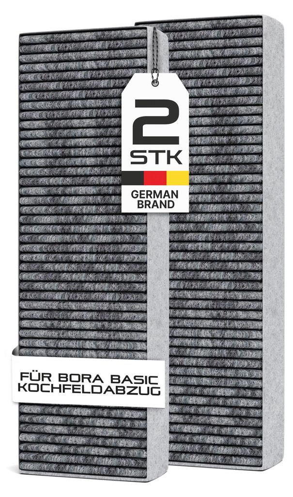 Two grey filter elements are shown side-by-side, with a white tag attached to the left filter.
