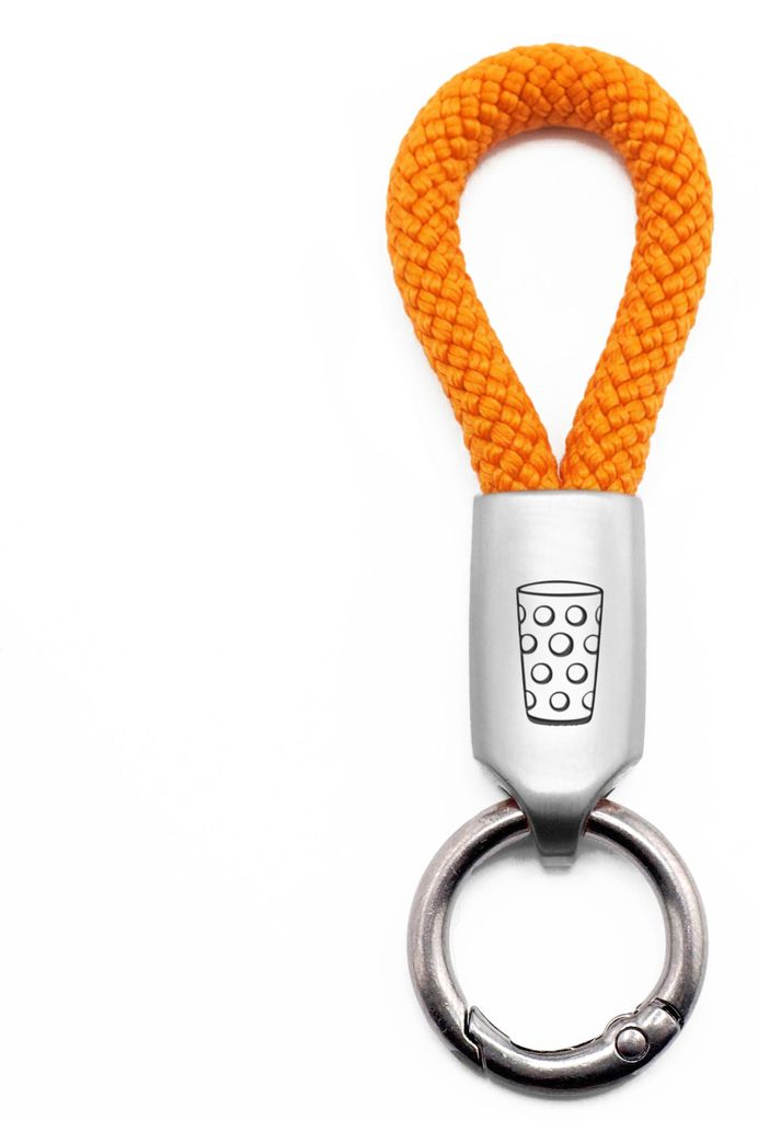 GIPFELWELLE Handgemachter Edelstahl Schlüssel Anhänger mit Gravur Kette Ring Paracord 6 mm Segeltau, Damen Herren, Glas, Orange, Silber