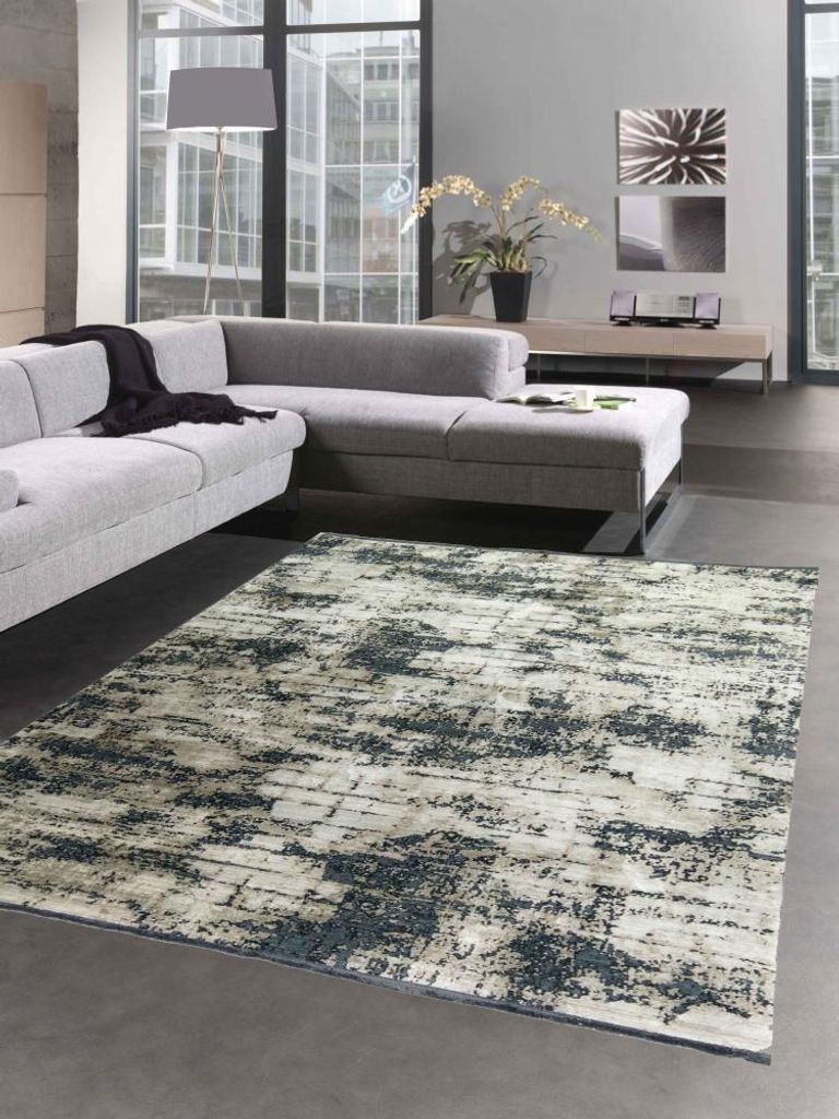 Orientalischer Teppich Wohnzimmer mit abstraktem Design in schwarz beige Größe - 80x150 cm