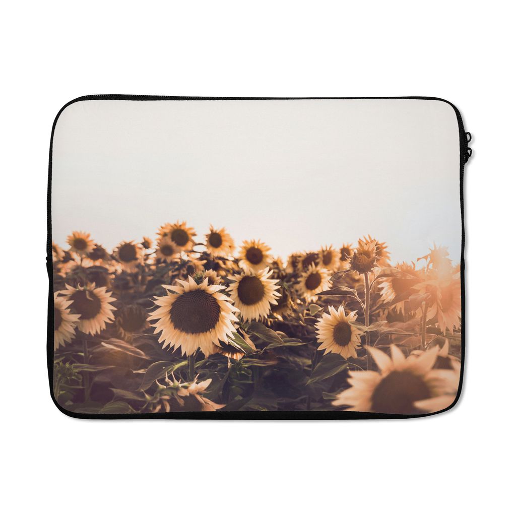 MuchoWow Laptop Hülle 17 Zoll Laptoptasche Sonnenblumen - Feld - Sonnenuntergang - Blumen - Gelb - Zipper - Schutzabdeckung