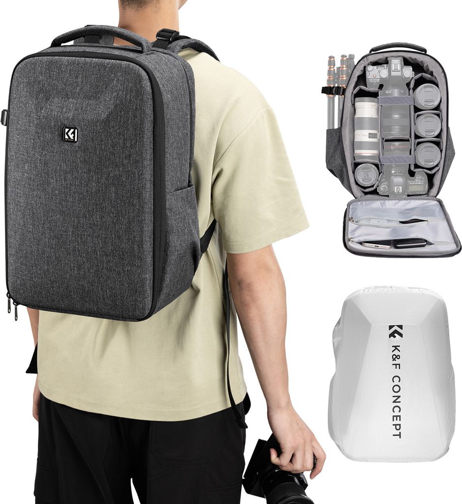 K&F CONCEPT Multifunktionaler Kamera-Rucksack, Hartschalen-DSLR-Kameratasche, 22 l, Kameratasche mit grossem Fassungsvermoegen, wasserdichte Fotogr...