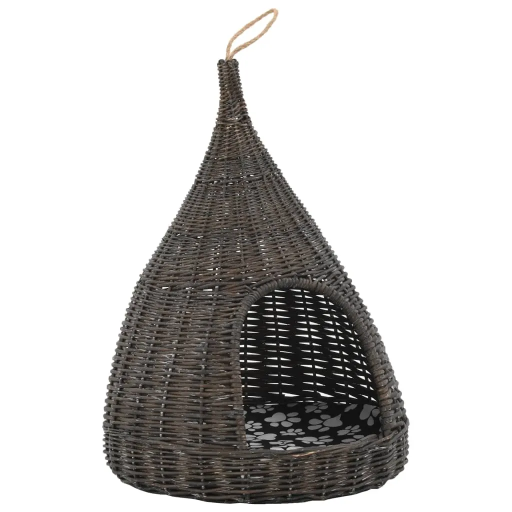 Casetta per gatti con cuscino grigio 40x60 cm Tipi in vimini naturale