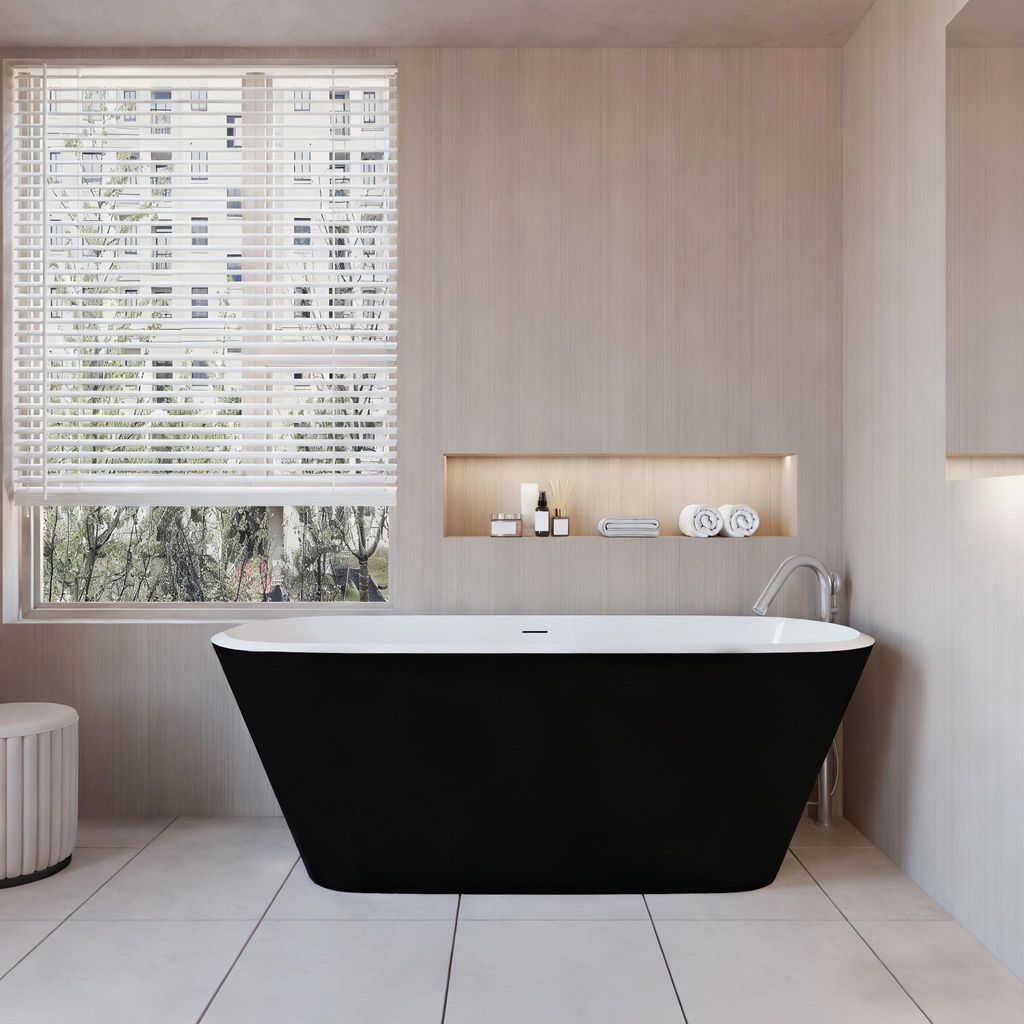AICA schwarz Freistehende Badewanne Acrylwanne Oval 170x78x60cm Acry Wanne Bad mit Ab-/Überlauf.Vorinstalliertes Zubehör