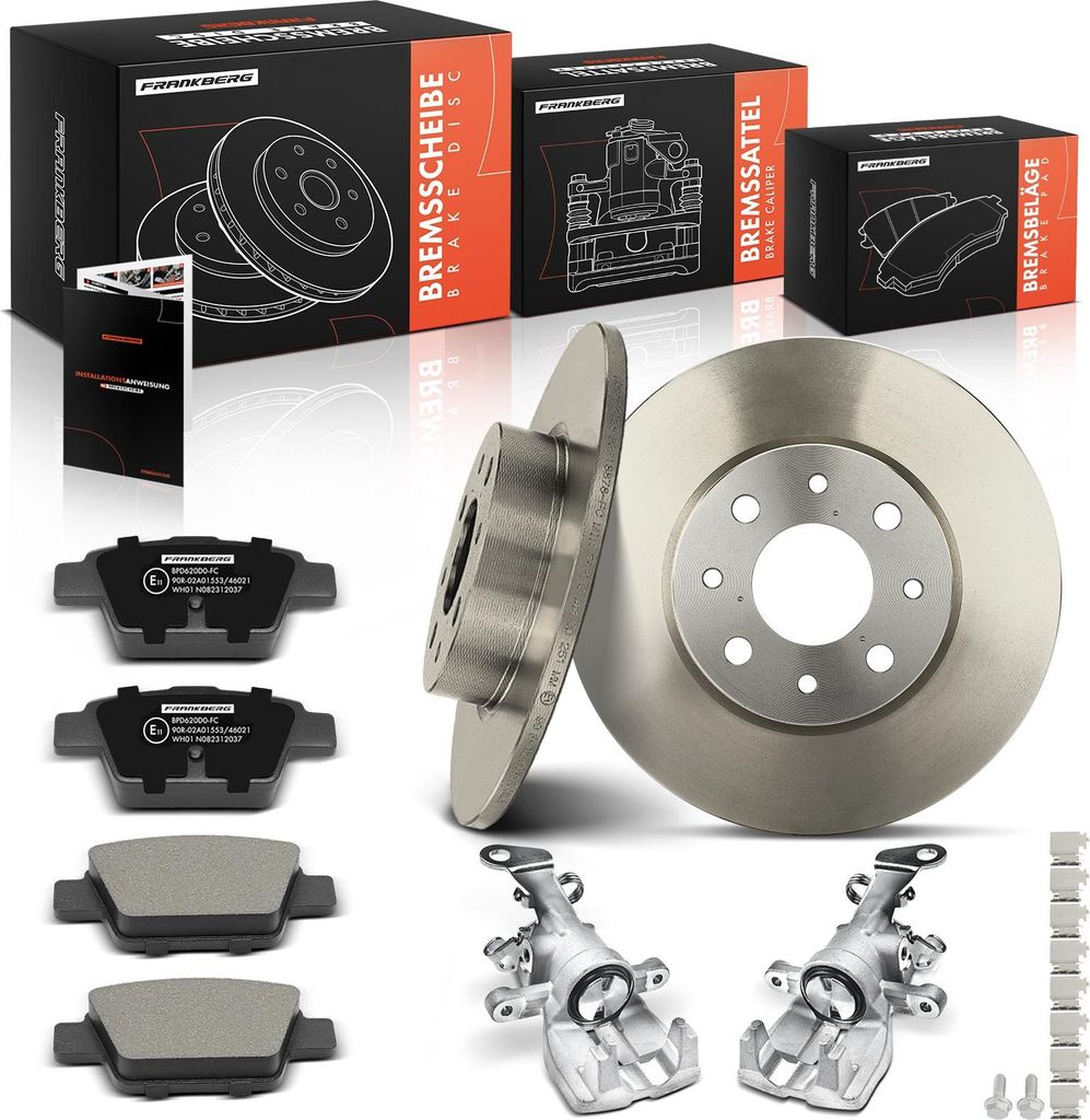 Frankberg 2x Bremssattel+2x Bremsscheiben+4x Bremsbeläge Hinten für Alfa Romeo Mito 955 1.3L 1.4L 1.6L