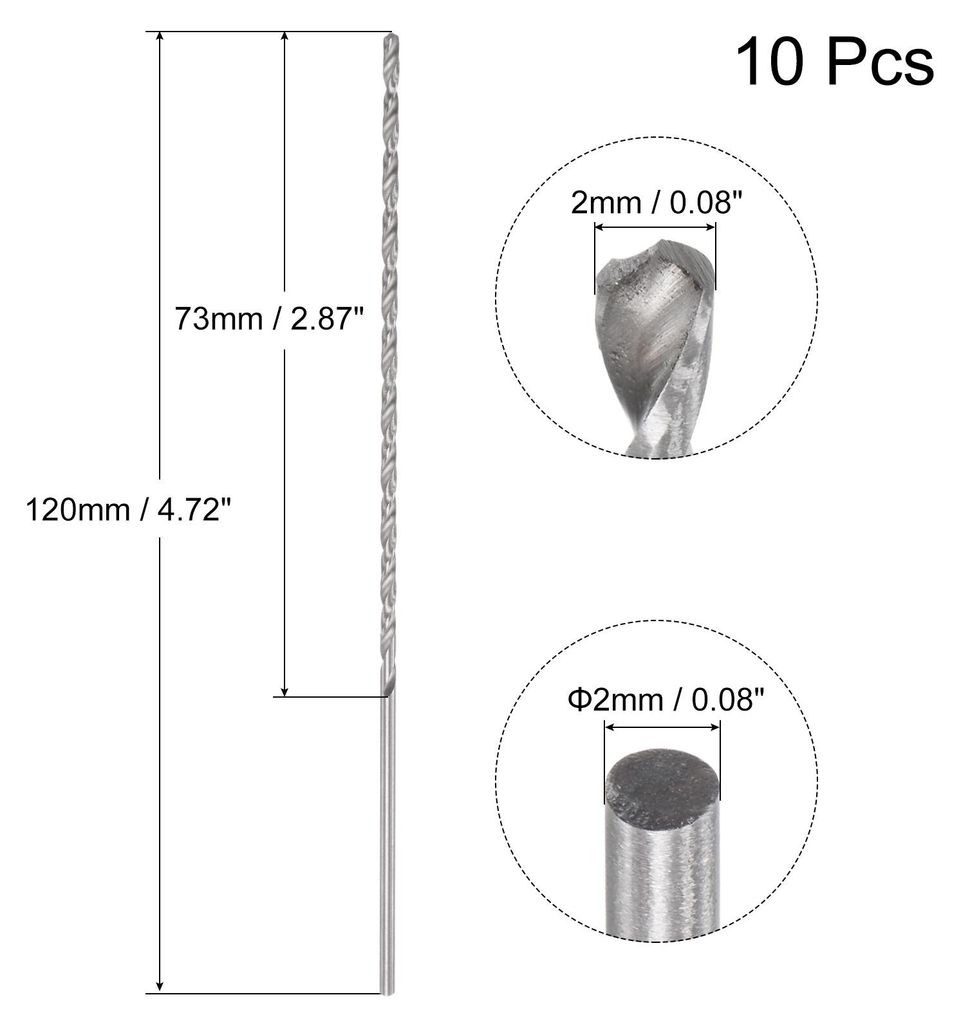 10Stk. Mini Mikro Spiralbohrer 2mm extra lang Metallbohrer 120mm Aluminiumlegierung
