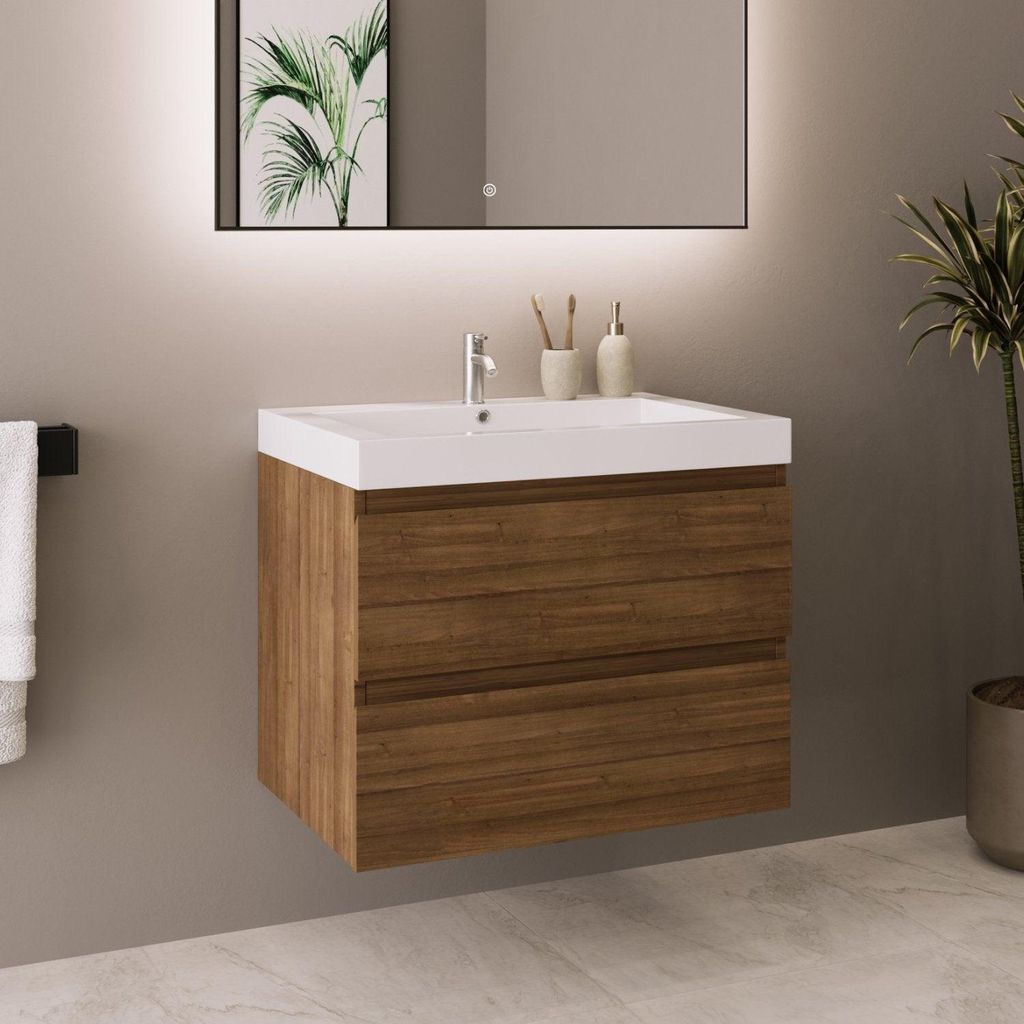 LOMAZOO MONACO 60 cm, ciepły dąb, biała umywalka Zdjęcie produktu 