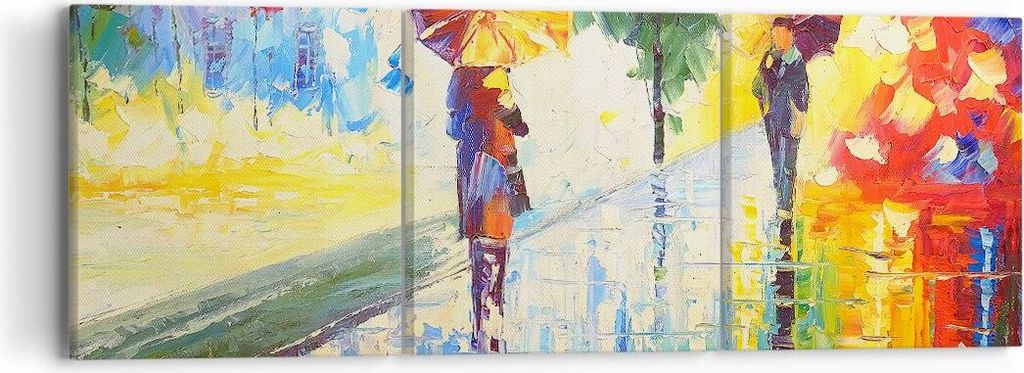 Bild auf Leinwand - Leinwandbild - Park Straße Regen - 90x30cm - Wand Bild - Wanddeko - Wandbilder - Leinwanddruck - Bilder - Kunstdruck - Wanddek...