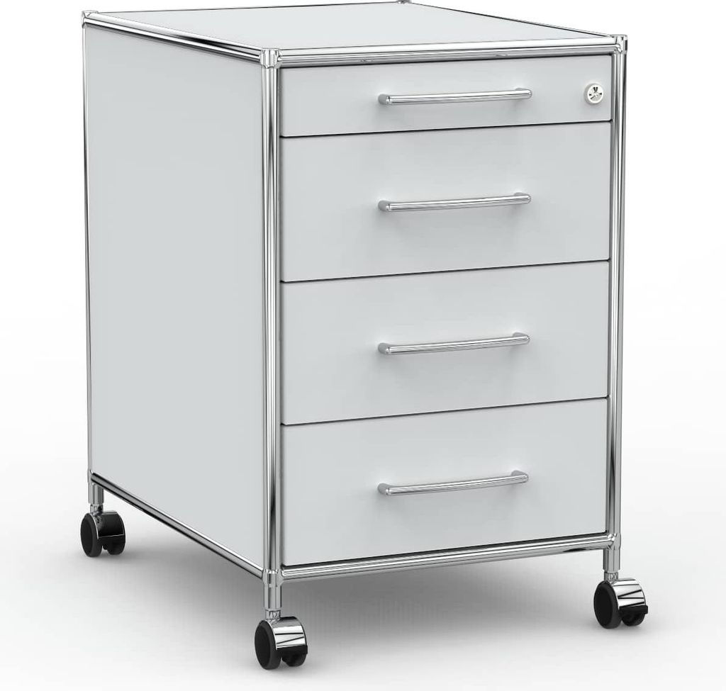 VERSEE Rollcontainer 60 cm mit 4 Schubladen – Holz Lichtgrau – Bürocontainer