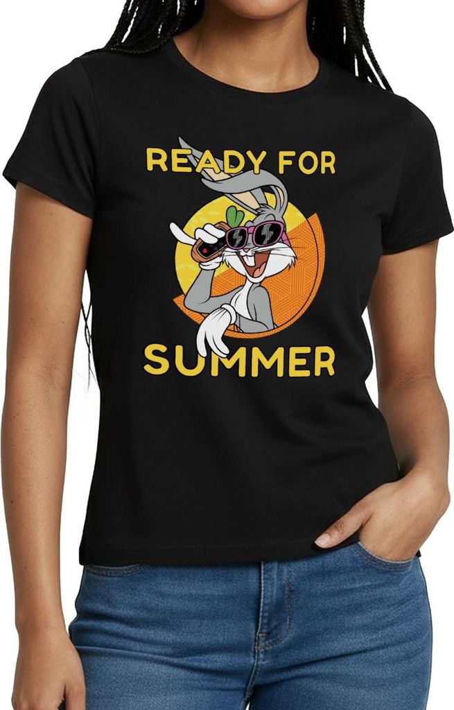 Spreadshirt Looney Tunes Bugs Bunny Ready For Summer Sommer Frauen T-Shirt, L, Schwarz