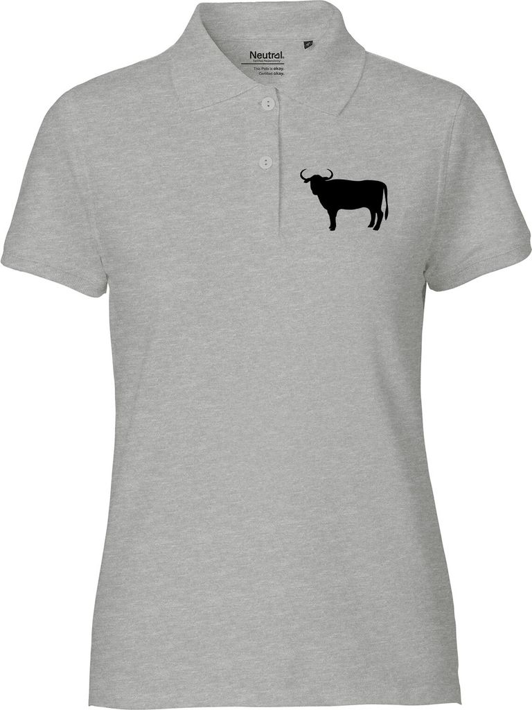 Huuraa Damen Polo Shirt Stier Bulle Silhouette M Sport Grey Bio Baumwolle Fairtrade Poloshirt Geschenkidee
