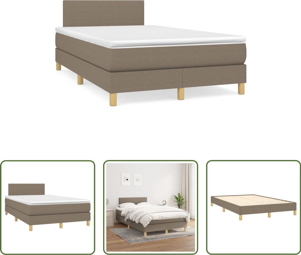 The Living Store Boxspringbett mit Matratze Taupe 120x190 cm Stoff