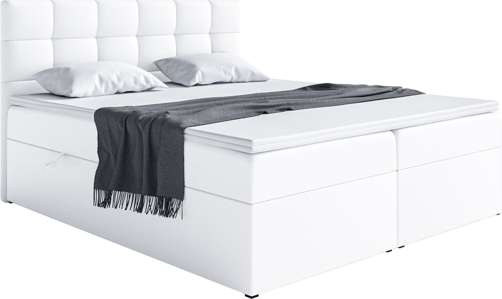 MEBLINI Boxspringbett mit Bettkasten - Gepolstert Doppelbett mit Matratze und Topper - Polsterbett mit Stauraum - Bett mit Kopfteil - Stauraumbett ...