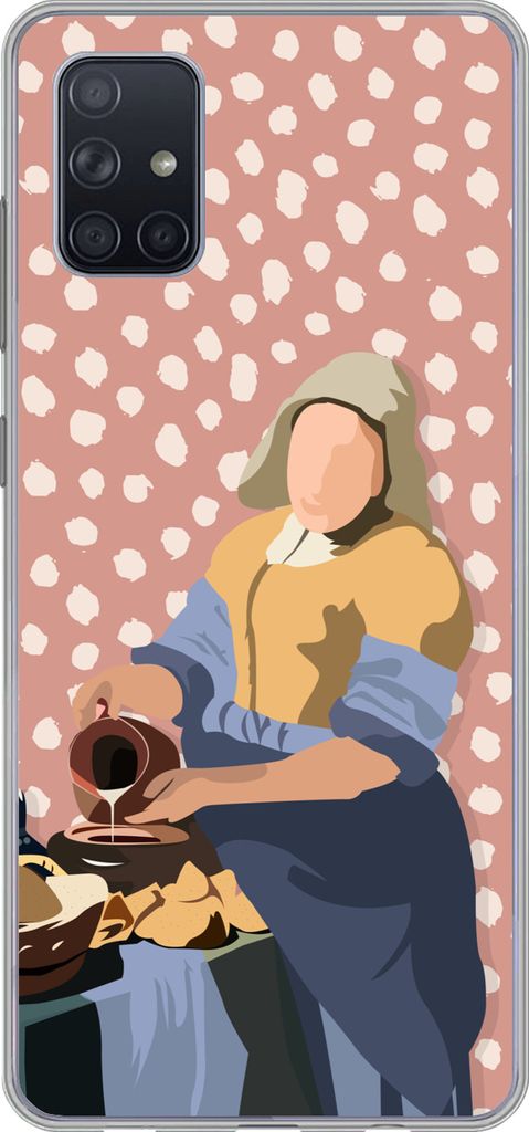 MuchoWow Handyhülle Schutzhülle Hülle für Telefoonhoesje Samsung Galaxy A71 Pastell - Milchmädchen - Polka dots - Alte Meister Silikon Softc...
