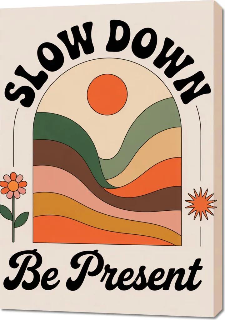 Tableau Slow Down 70x100 cm Anti-Stress Décoration Murale Vintage Salon