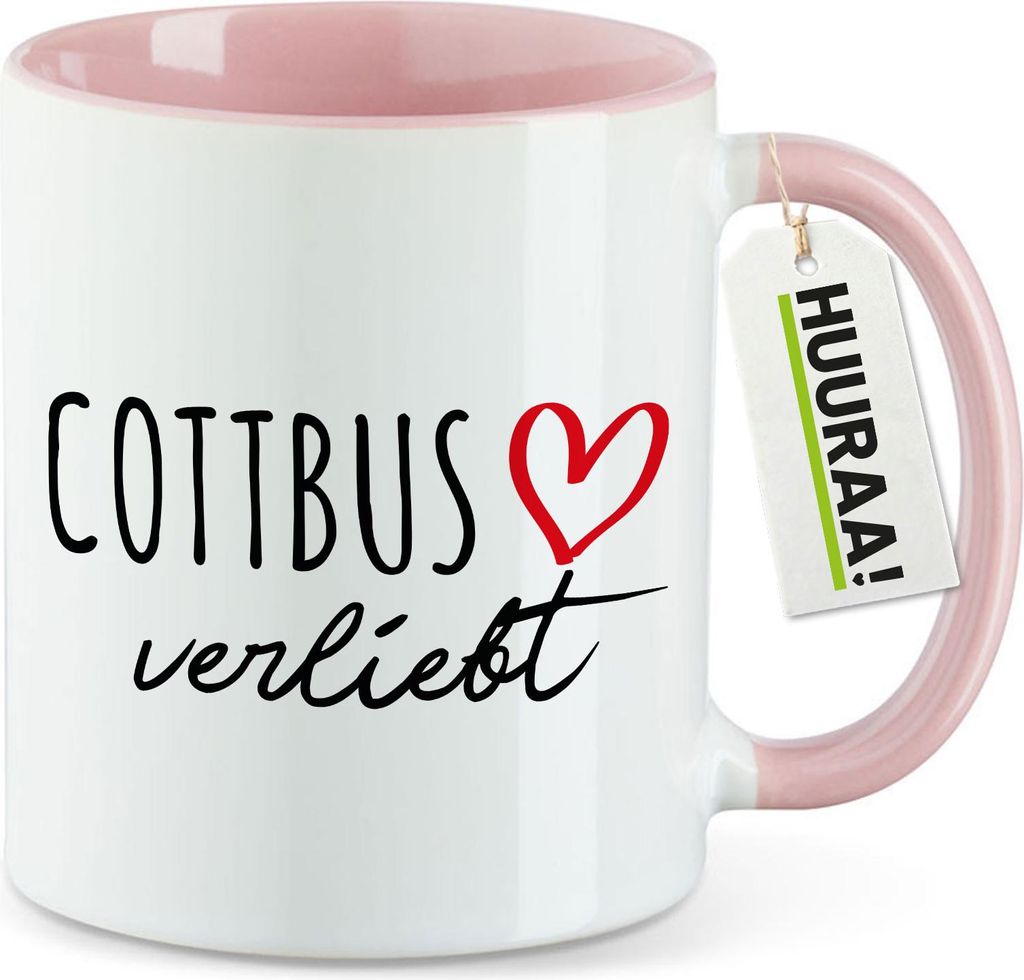 Huuraa Kaffeetasse Cottbus verliebt 330ml Rosa Keramik Kaffeebecher Geschenkidee