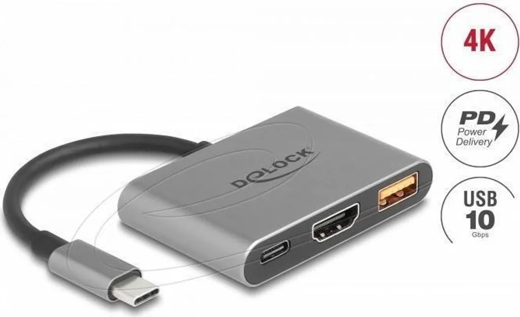 Hub Delock 61071 USB-C: HDMI 4K, USB 3.2 Gen 2 e PD 90W per Professionisti