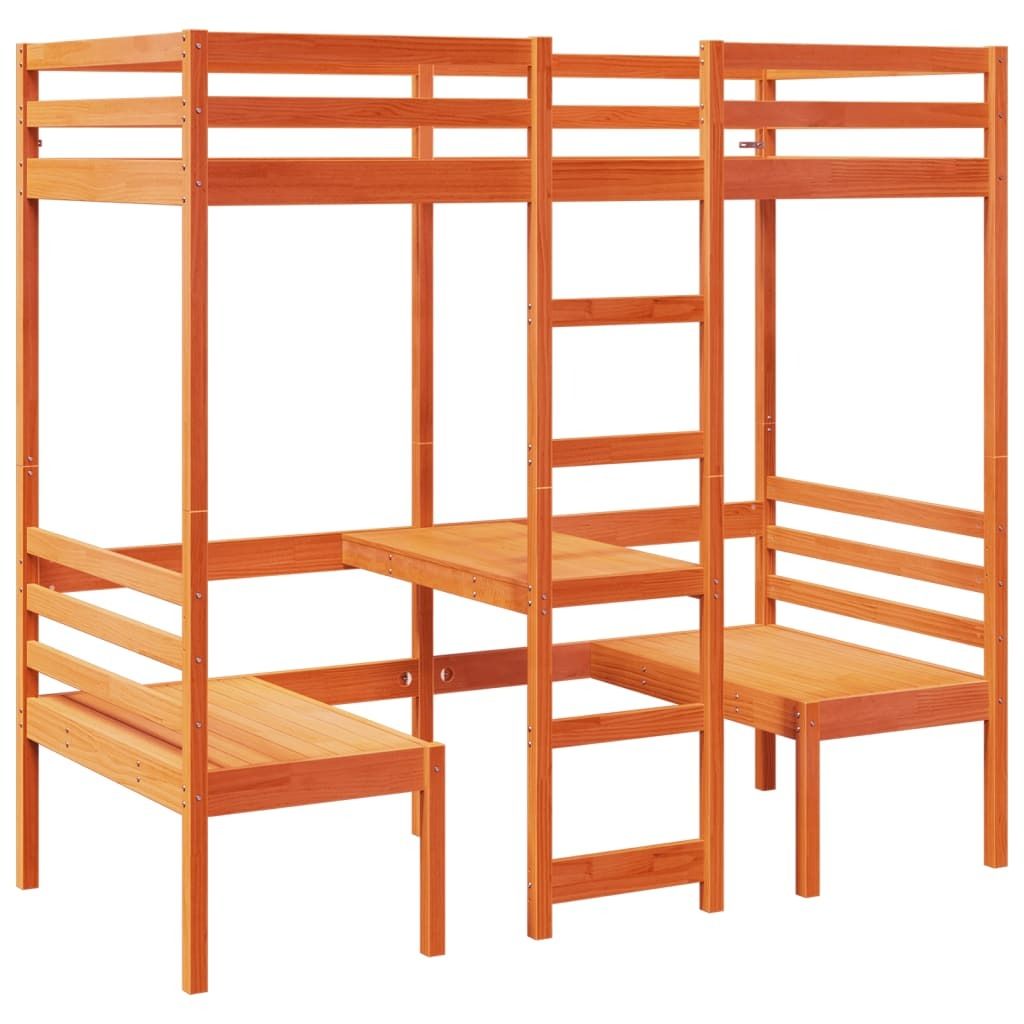 Hochbett mit Schreibtisch & Stühlen Braun 80x200 cm Kiefernholz