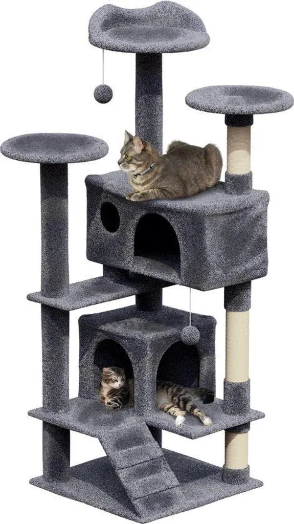 Arbre à chat robuste 138 cm en sisal et peluche grise pour grands chats