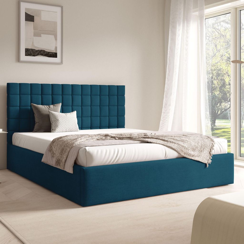 FURNISTAR Polster BEA III mit kasten| 140x200|Doppel mit Stauraum und Lattenrost|Boxspring-Optik|ohne Matratze|Schlafzimmer - Dunkelblau