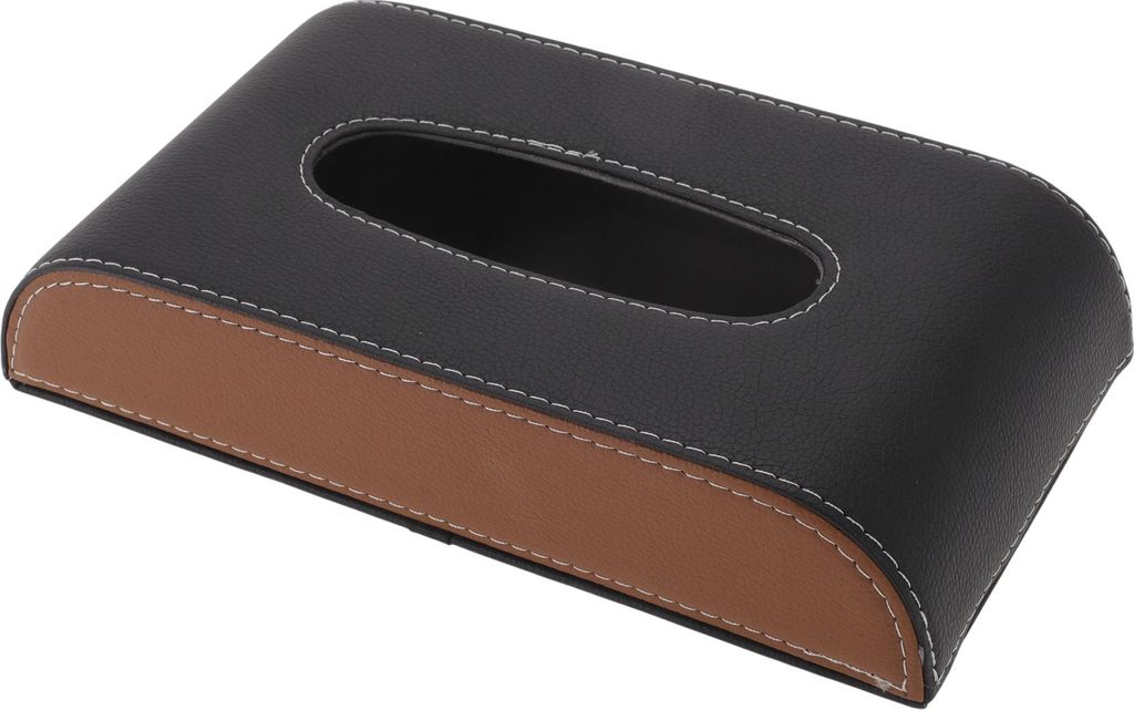 Auto-Taschentuchhalter Auto-Taschentuchbox-Organizer Kantenstich Polyurethan23.5x12.5x5cm Schwarz Braun 1 Stück