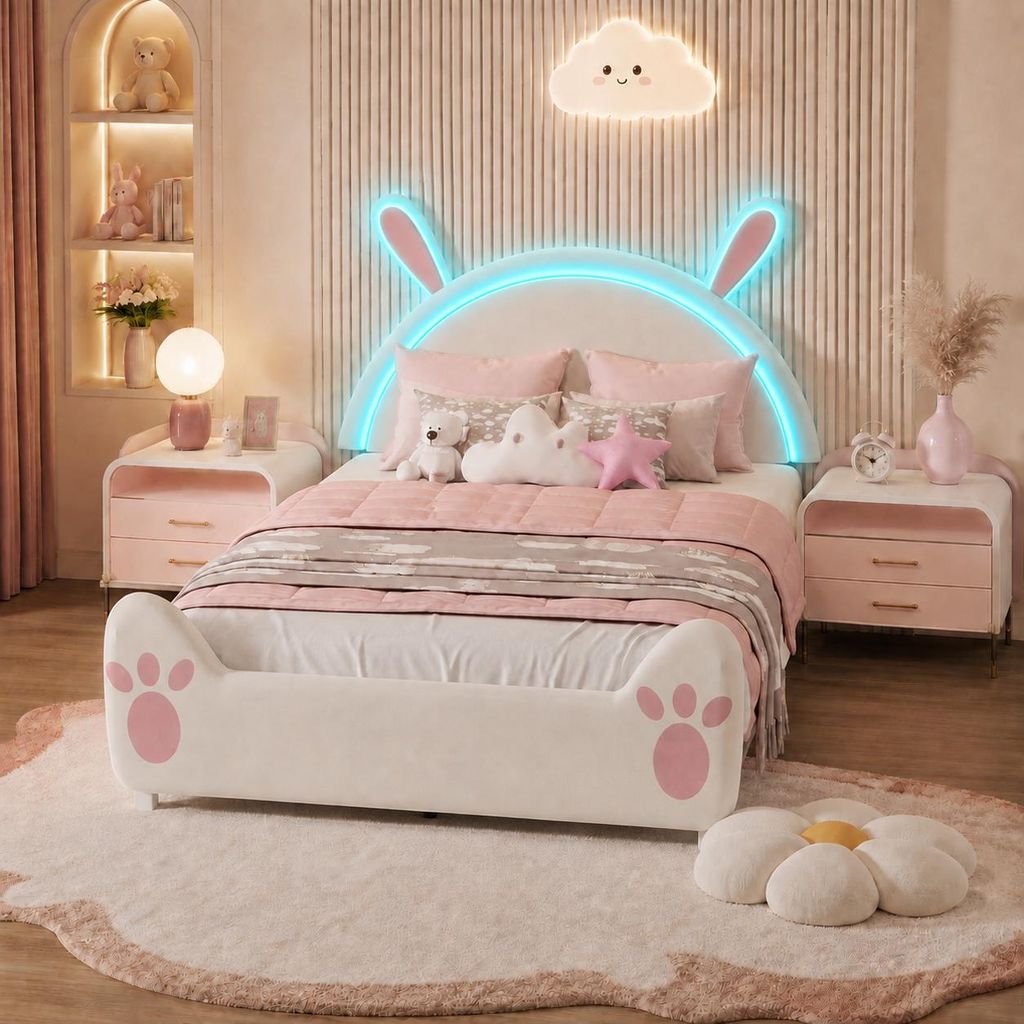 INONEFT Kinderbed, gestoffeerd bed 140x200 cm met Productafbeelding  AI-gegenereerde afbeelding