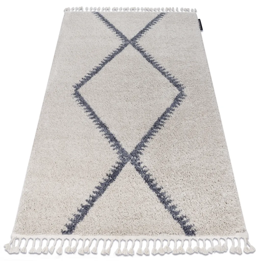 Tapis Marocain à Franges Crème et Gris - Style Shaggy Doux 120x170 cm