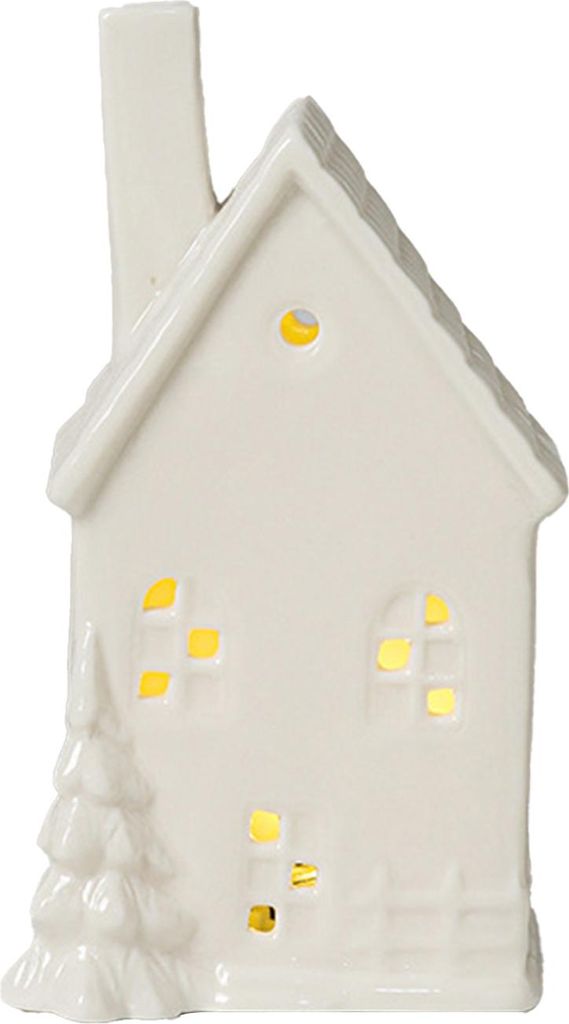 Keramik-Schneehaus-LED-Dekoration, nordische Weihnachtsdorf-Tischlampe, kreatives festliches Deko-Element für Kaminsims und Regal