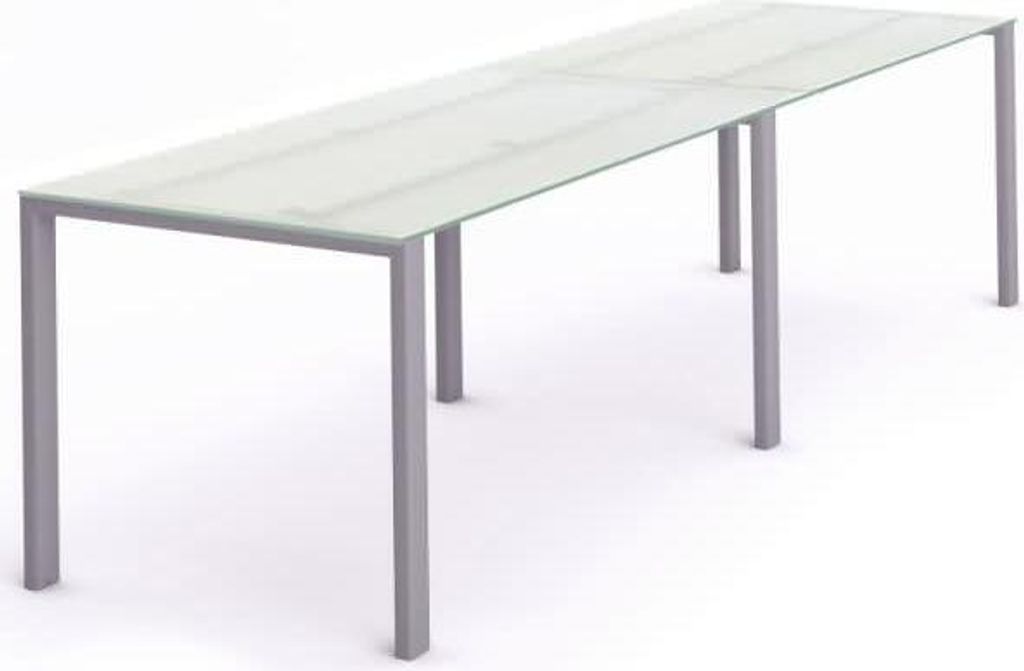 Mehrfacharbeitstisch Total BxTxH 360x80x73cm Gestell grau Platte Glas satiniert.