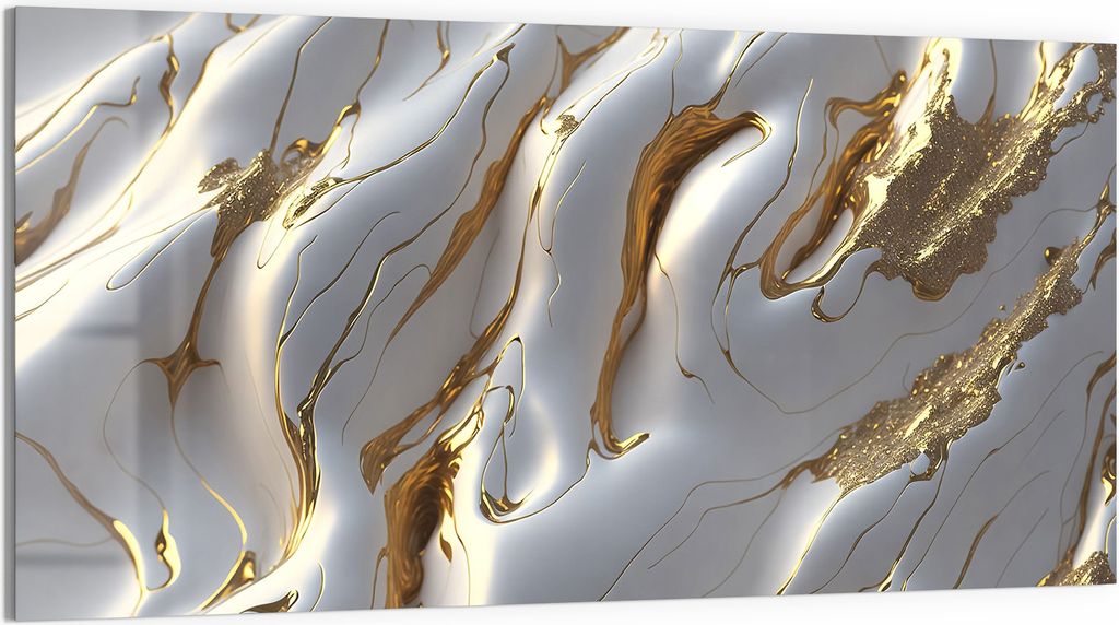 DEQORI Glasbild Echtglas 100x50 cm 'Goldene Wellen' Wandbild Bild modern Deko