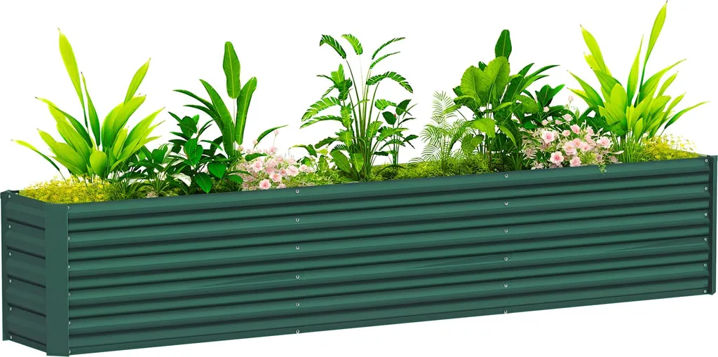 Outsunny Carré Potager 240x40x45cm en Acier Galvanisé Vert pour Jardin