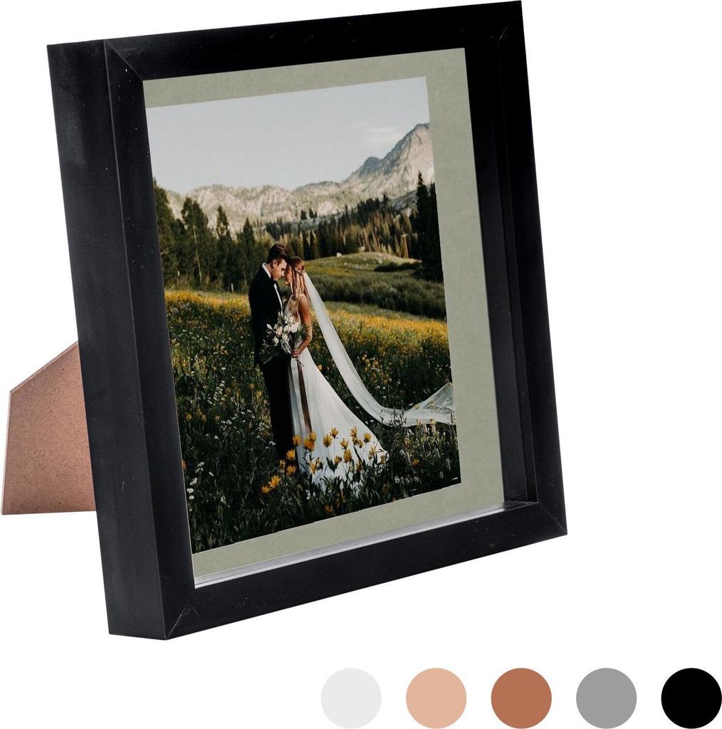 Nicola Spring 8 x 8 3D-Schatten-Kasten-Foto-Rahmen - Pop-up-Anzeige Bilderrahmen mit 6 x 6 Montage - Glas Aperture - Schwarz / Grau