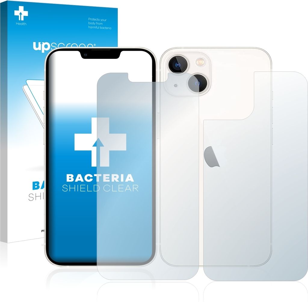 upscreen Schutzfolie für Apple iPhone 13 (Display+Rückseite) Displayschutz Displayschutzfolie Folie Klar antibakteriell