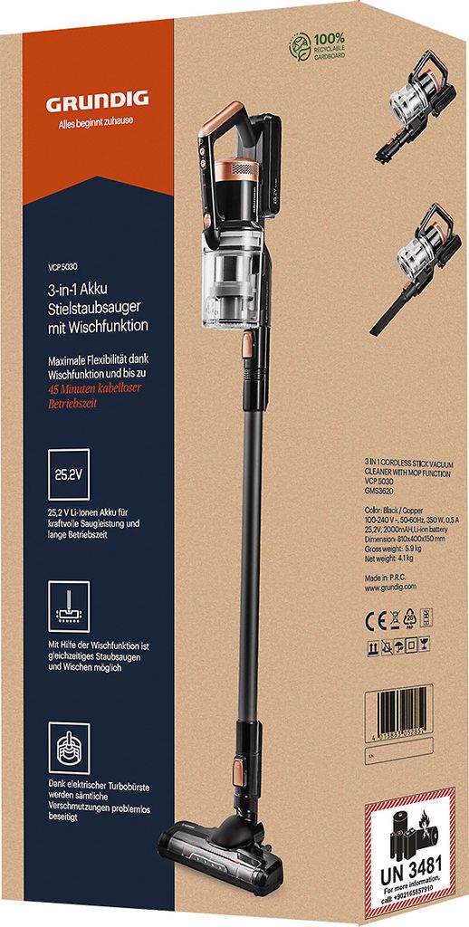 GRUNDIG VCP 4130 Akku 2 In 1 Stielsauger Mit Turbodüse