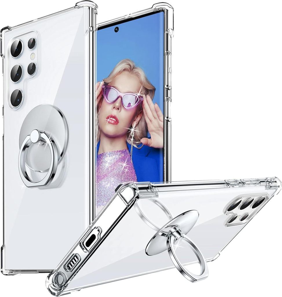 Transparente Rückschale für Samsung Galaxy S23 Ultra + Ring SM-S918B SM-S918N